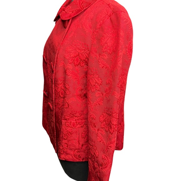 Talbots Jacket Pea Coat Large Red Floral Brocade Double Breasted Fully Lined - Picture 8 of 16